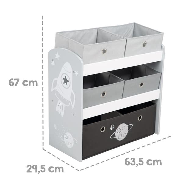 Roba Play Shelf - Grey Space - Children's Multi-Bin Toy Organizer, Shelf Storage Cabinet With 5 Fabric Boxes, Boys & Girls