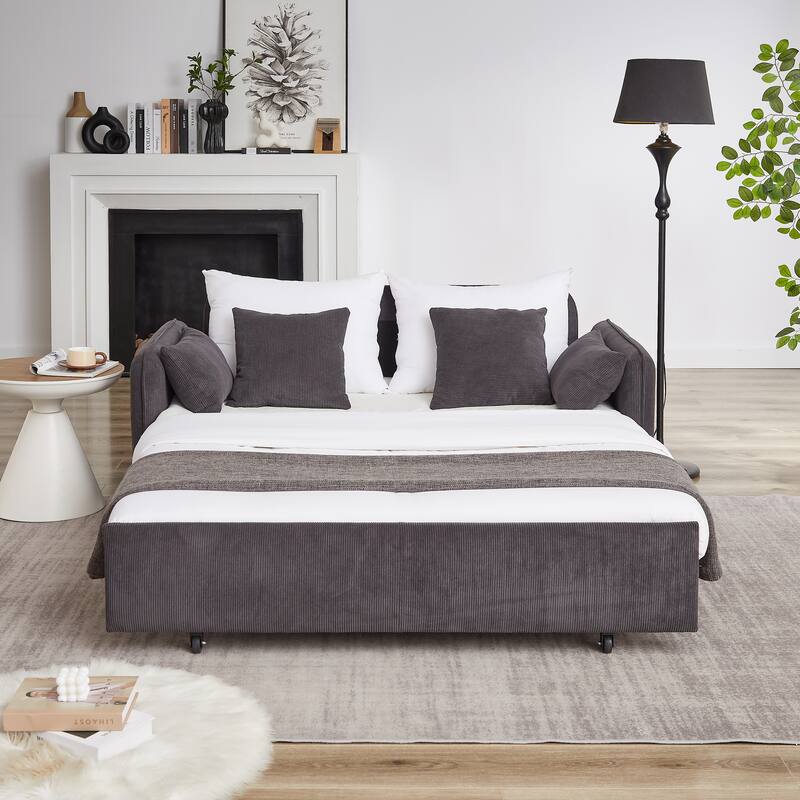 66 Inch Sleeper Sofa Bed Adjustable Sleeper With Pullout Bed 4 Pillows And Side Pockets Soft Convertible