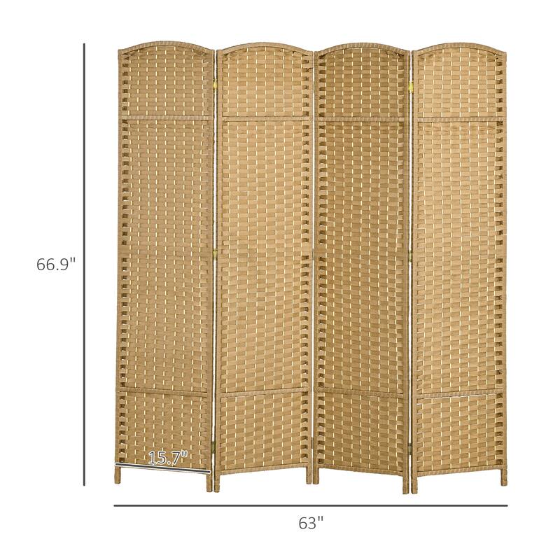 Room Divider, 4 Panel Folding Privacy Screen, 5.6' Tall Freestanding Wall Partition for Home Office, Bedroom, Nature Wood