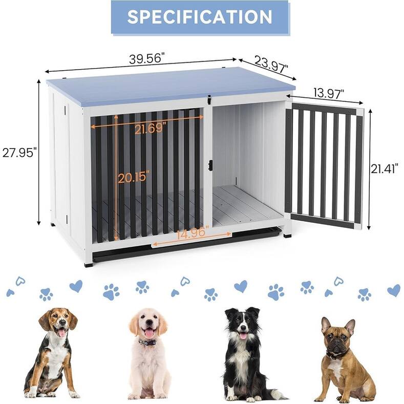 Indoor Cage Portable Foldable Dog Kennel Crate Furniture End Table with Tray