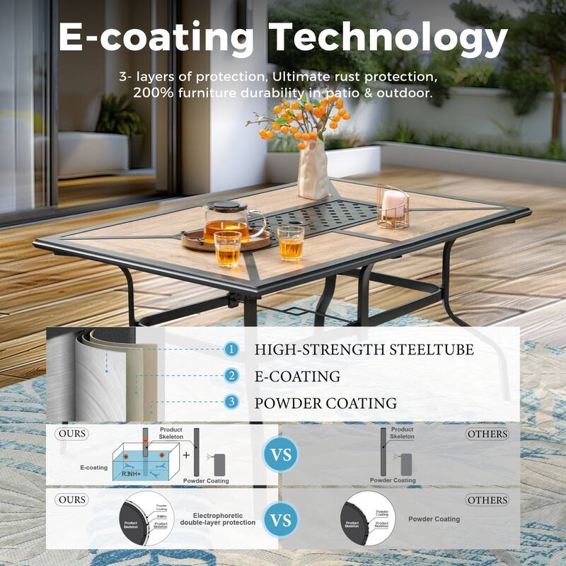 MAISON ARTS 7 Pieces Patio Dining Set Steel Outdoor Furniture Set with 6 Steel Garden Chairs and 1 Patio Umbrella Table