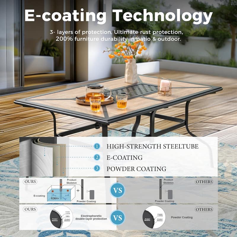 MAISON ARTS Patio Dining Set of 7, 1 Rectangle 60"x 37" Large Umbrella Table, 6 Swivel Chairs Outdoor dinning Set