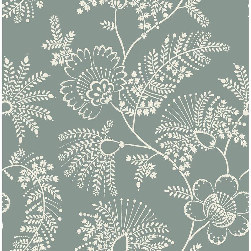 A-Street Prints Maeve Sea Green Jacobean Trail Wallpaper