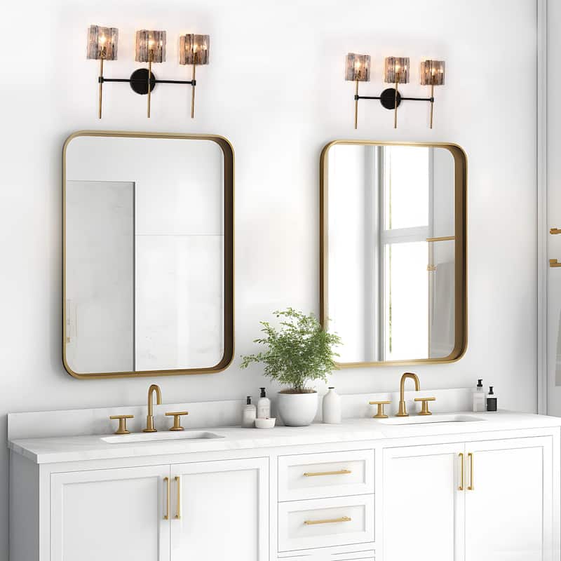 Kasy Modern 3-Light Bathroom Vanity Light Glass Wall Sconces - Smoke Grey&Gold - 21.6"L x 5.9"W x 15"H