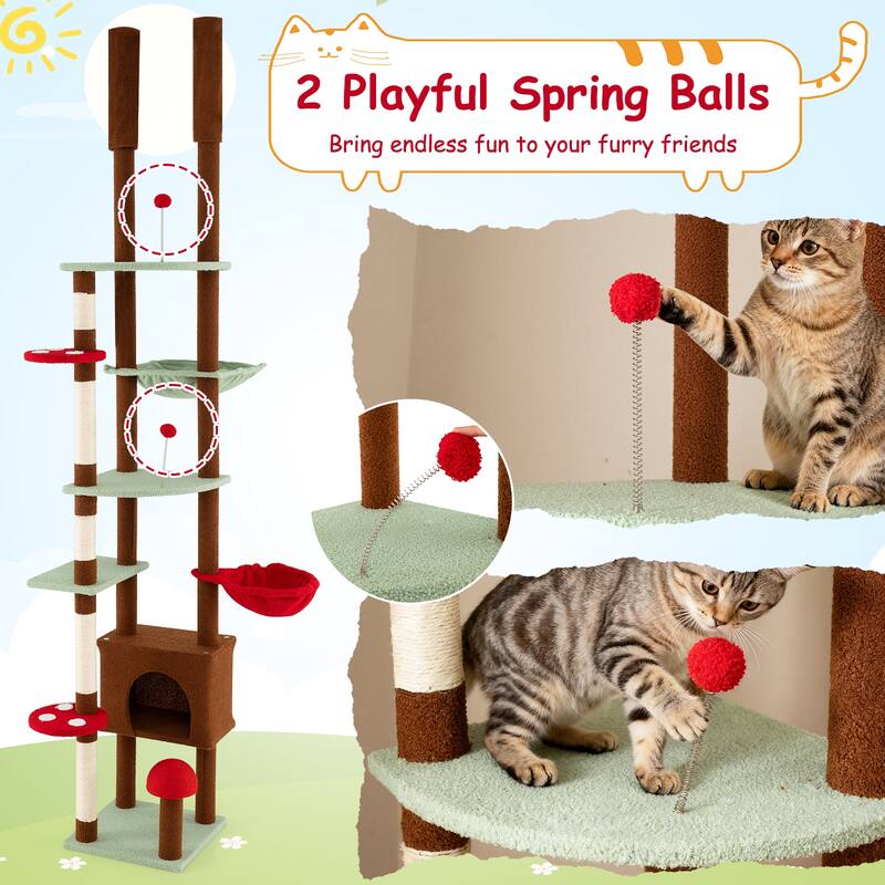 Gymax Floor to Ceiling Cat Tree w/Cat Condo & Hammock Rotatable