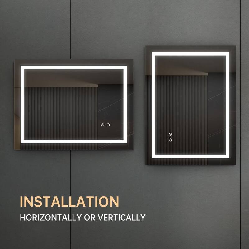 32 in. W x 24 in. H Rectangular Frameless Anti-Fog LED Light Wall Mounted Bathroom Vanity Mirror with Touch Button