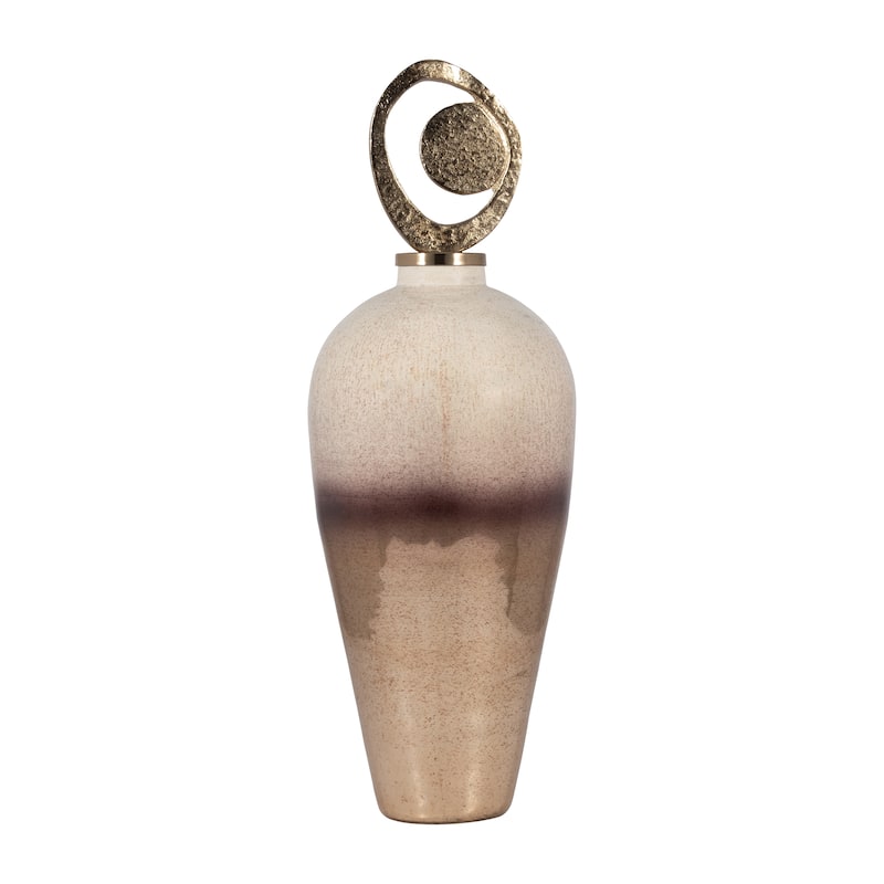 Sagebrook Home Glass, 27" Vase Metal Swirl Topper, 2-tone Bronze, Cylinder - 10" x 10" x 27"