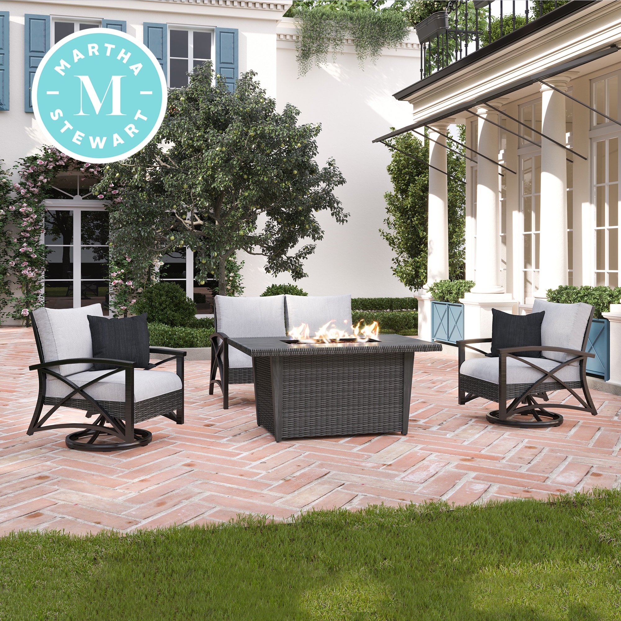 Martha Stewart Lakeside 4 Piece Patio Chat Set With Fire Table Overstock 30972102