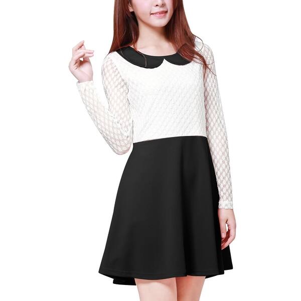 Shop Unique Bargains Women Doll Collar Mesh Panel Contrast Color