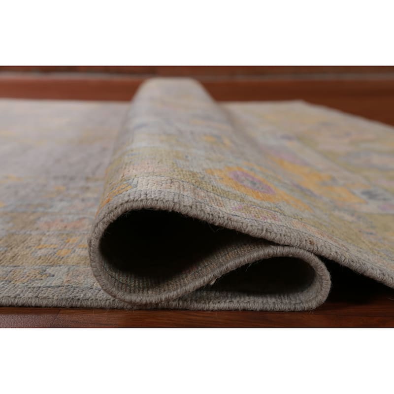 Hand Knotted Oriental 100% Wool Carpet Transitional All-Over Greys & Charcoal Oushak Area Rug - 9' 3'' X 7' 9''