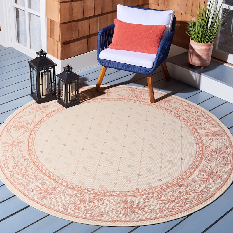 SAFAVIEH Courtyard Hendrina Indoor/ Outdoor Waterproof Patio Backyard Rug - 6'7" Round - Natural/Terra
