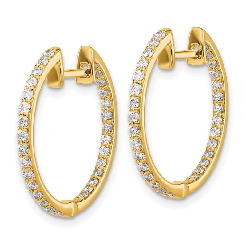 Curata 14k Diamond In and Out Hinged Hoop Earrings - 19x20mm Wide 2mm Thick