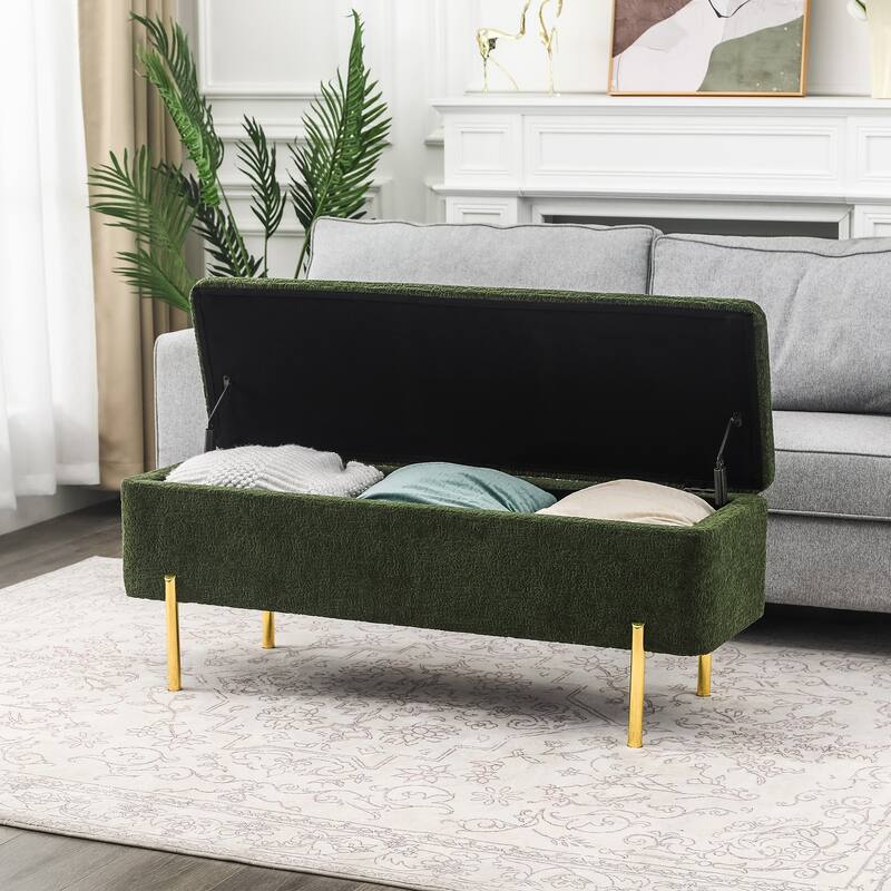 Adeco Storage Ottoman Bench 47 Inches Upholstered Bed End Bench