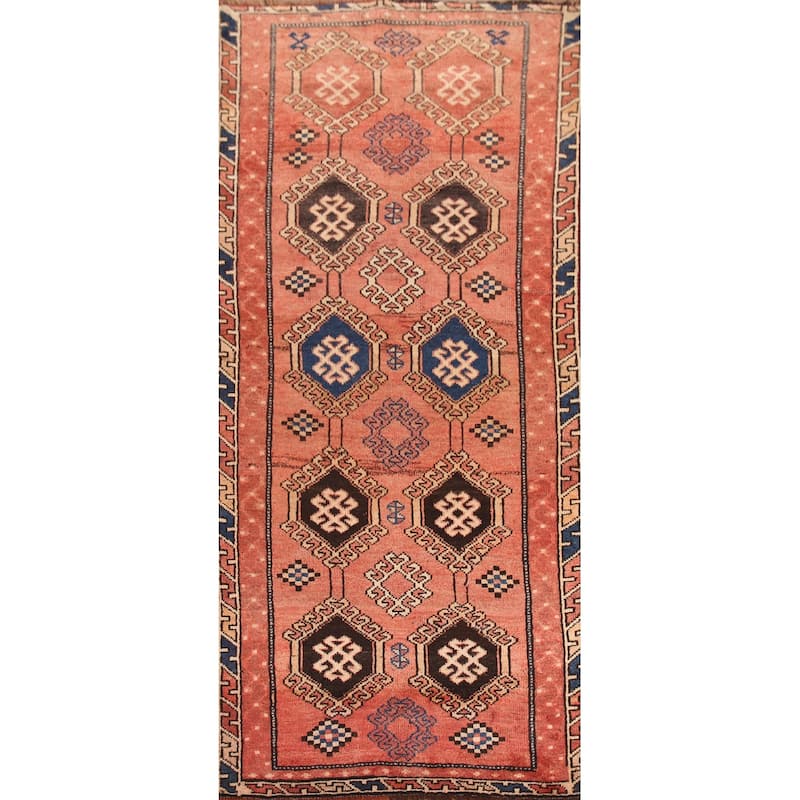 Hand Knotted Oriental 100% Wool Carpet Traditional Geometric Red Qashqai Runner Rug - 8' 9'' X 4' 0''