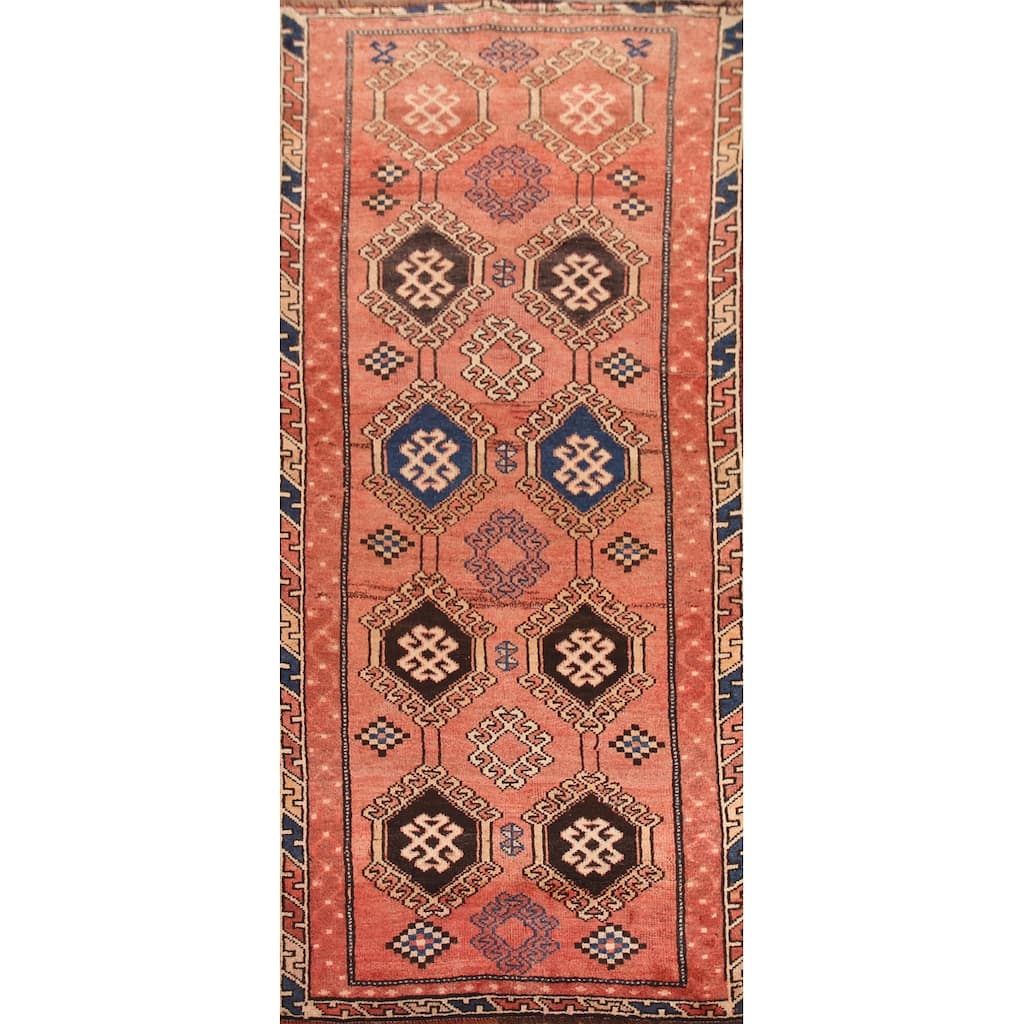 Hand Knotted Oriental 100% Wool Carpet Traditional Geometric Red Qashqai Runner Rug - 8' 9'' X 4' 0''