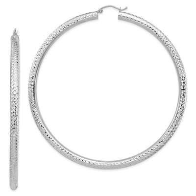 Curata 14k White Gold Lightweight 4mm Sparkle Cut Hoop Earrings - 82.5x80mm Wide 4mm Thick
