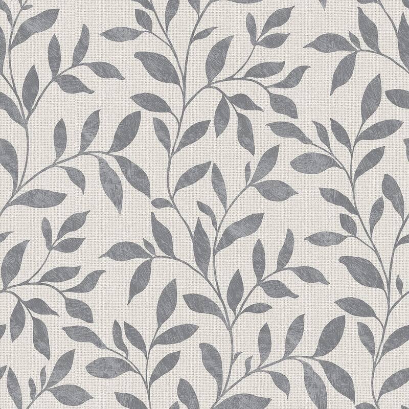 Galerie Wallcoverings Utopia Collection Loose Leaf Matte Finish Vinyl on Non-woven Wallpaper Roll - 33-feet long x 21-inches wide - Grey