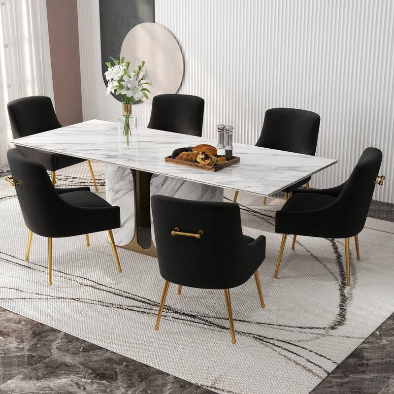SEYNAR Velvet Upholstered Dining Chair Set of 6, Modern Glam Armless Side Chair - Black
