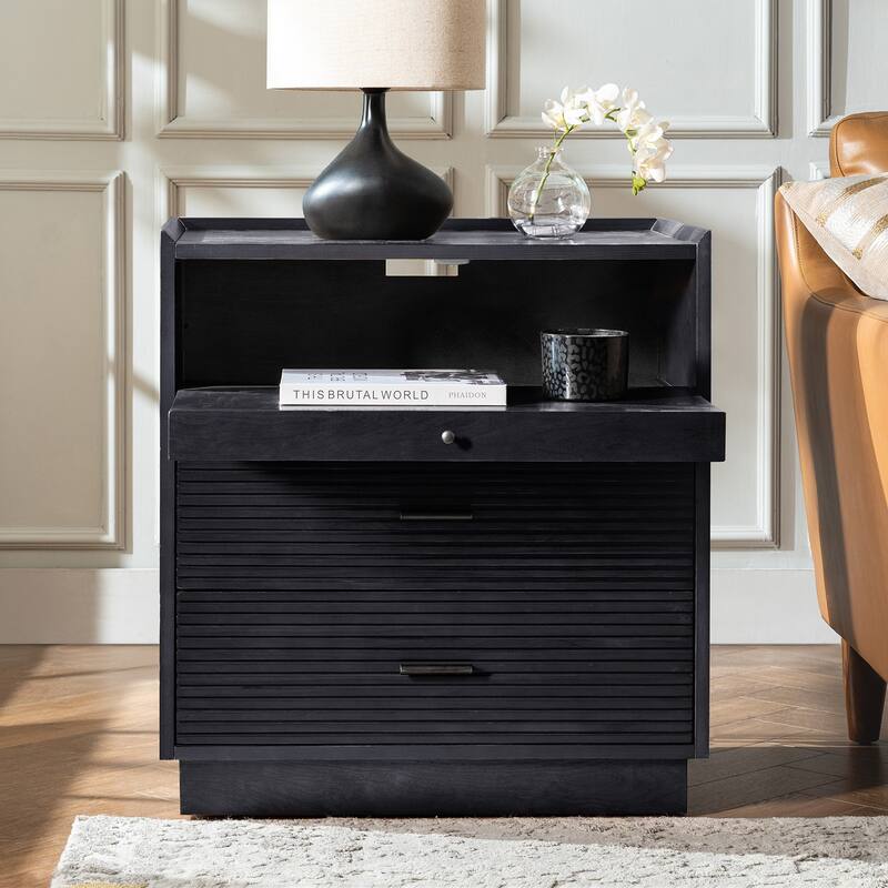 Lorenz Mid-century Modern End Table with Charge Station and LED Light by HULALA HOME