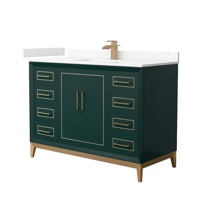 Wyndham Collection WCH515148S-QTZ-UNSMXX Marlena 48" Free Standing - Green / Giotto Quartz Top / Satin Bronze Hardware