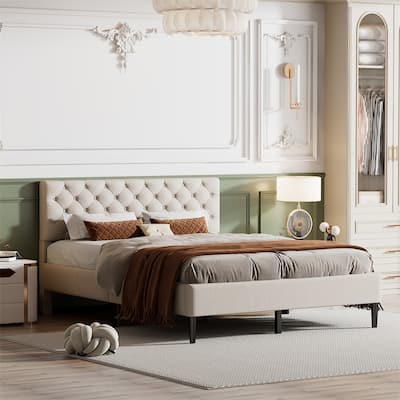 Merax Upholstered Linen Platform Bed, 3 colors