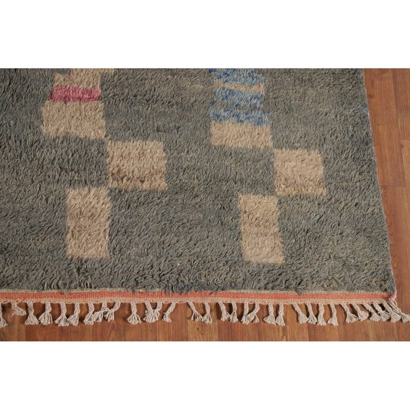 Plush Moroccan Oriental Area Rug Handmade Grey Wool Carpet - 7'10" x 10'4"