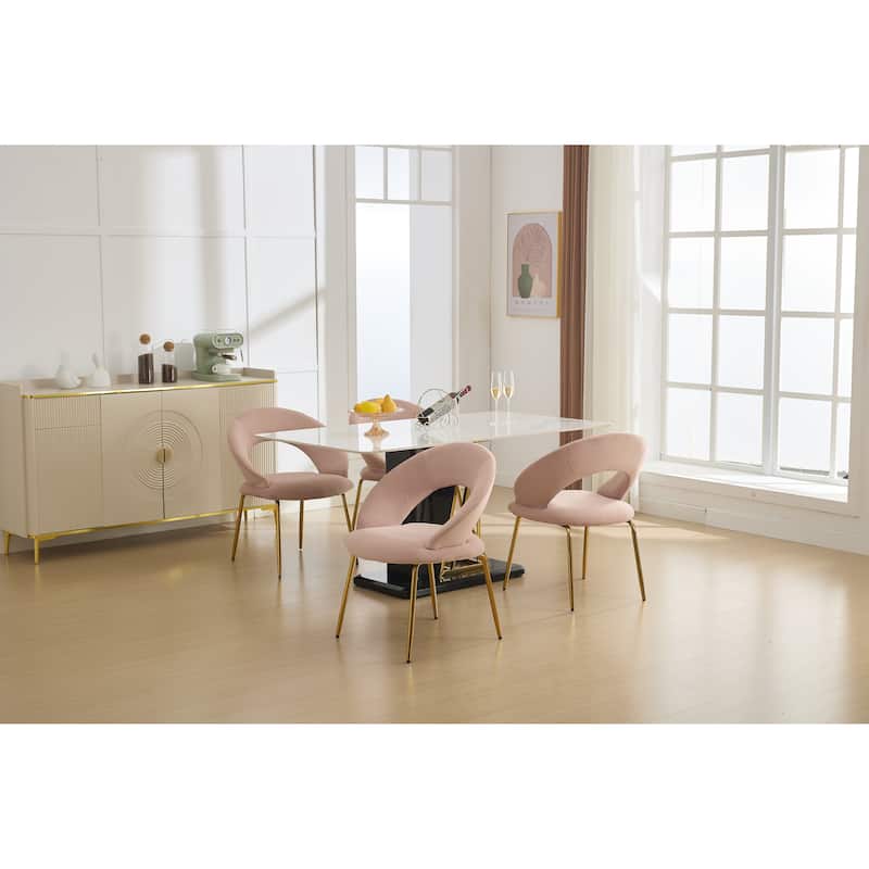 Velvet Dining Chairs with Curved Backrest and Metal Legs, kitchen Chair with Adjustable Foot Nails for Dining Room