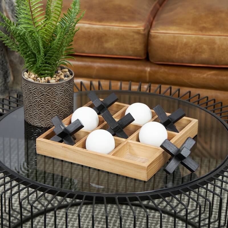 Wood Tic Tac Toe Dimensional Game Set with 3D Black and White Game Pieces - Brown - Roche River Decor - 12"W x 12"L x 4"H