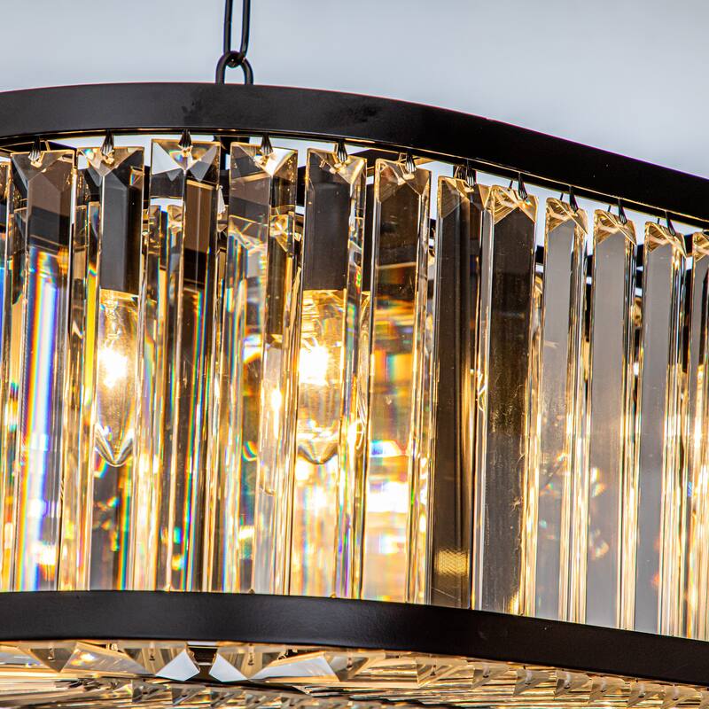 CraftHome 8-Light Black Finish Modern Chandelier for Dining Room with Wrought Iron And Crystal Accents