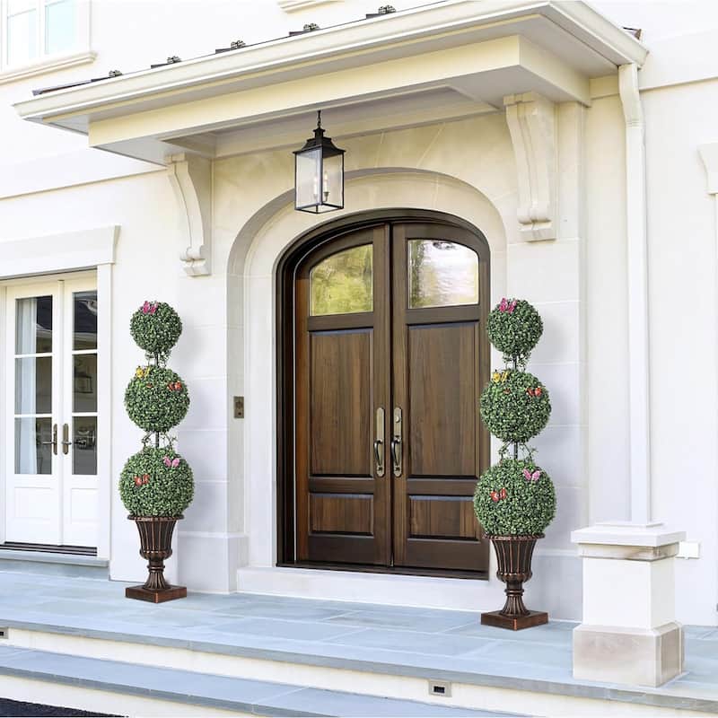 2 Pack Artificial Three Ball Topiary Trees Plants for Home Decor