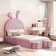 slide 2 of 40, Twin Size Velvet Upholstered Bed with Rabbit Ears Shaped Headboard, Kids Cute Bed Frame, Platform Bed with 2 Storage Stools,Pink Pink - Twin