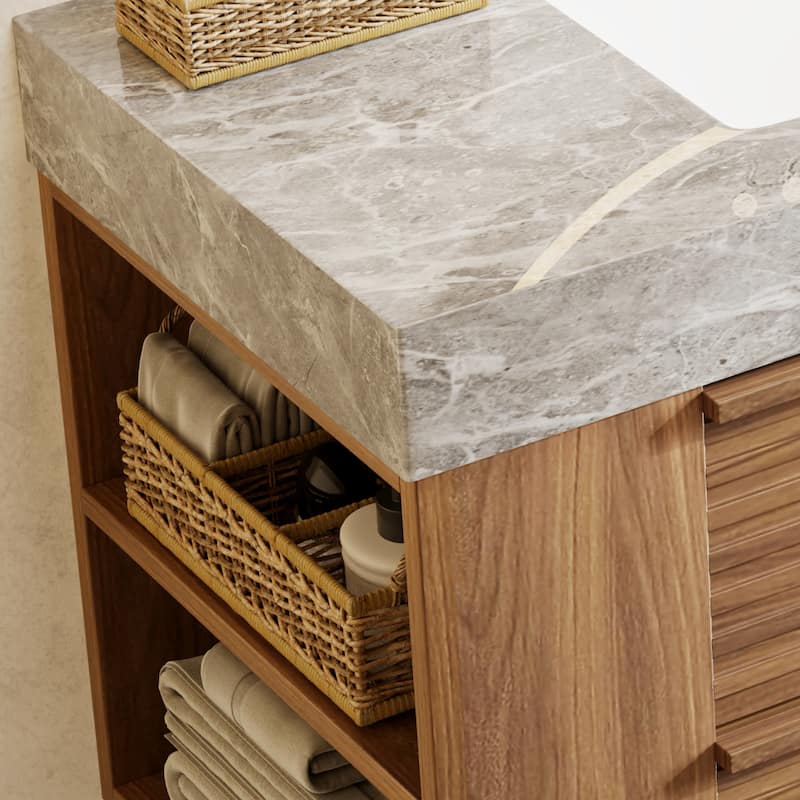 Modern 36" Bathroom Vanities, Sintered Stone Tabletop, Sold wood Cabinets, 2 Drawers& 2 Adjustable Shelves, Not Assembled Need