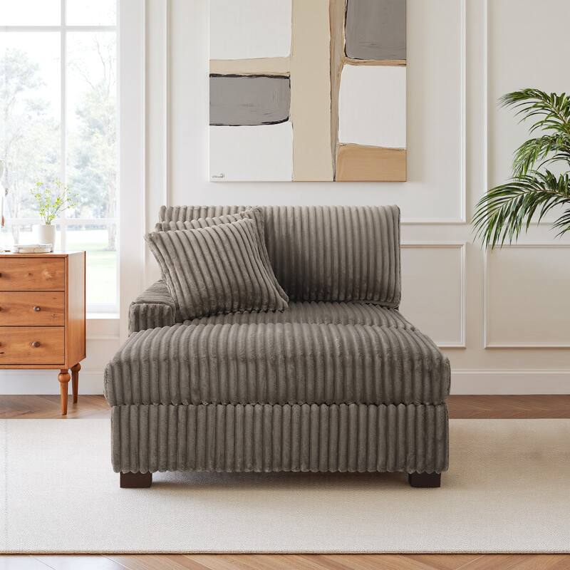 Modular Armchair and Ottoman Set with Adjustable Headrest, Flannel Upholstery