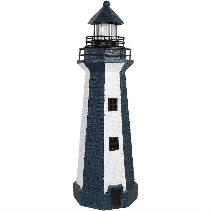 Sunnydaze Solar Striped LED Lighthouse Outdoor Decor - 36" - Blue