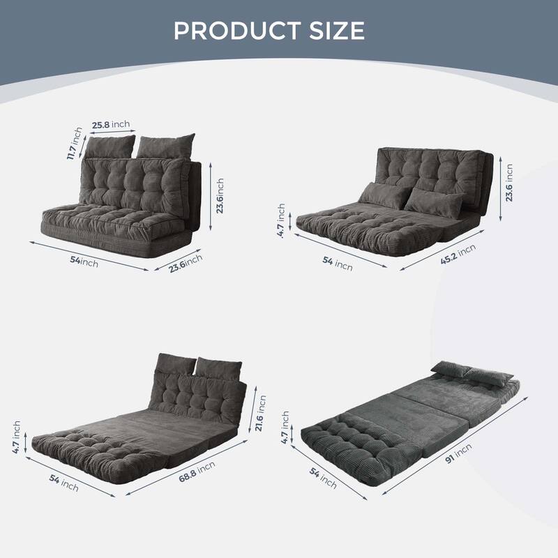 Corduroy Bean Bag Bed Tufted Folding Sofa Bed with Pillows