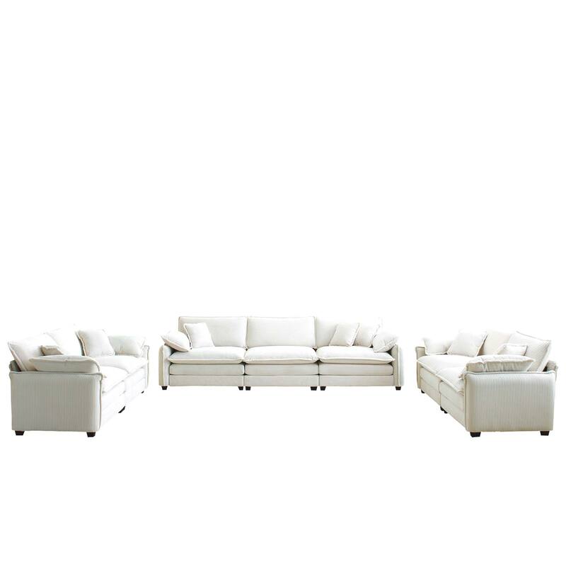 3+2+2 Seater Corduroy Flexible Combinations Sofa Set with Pillowss