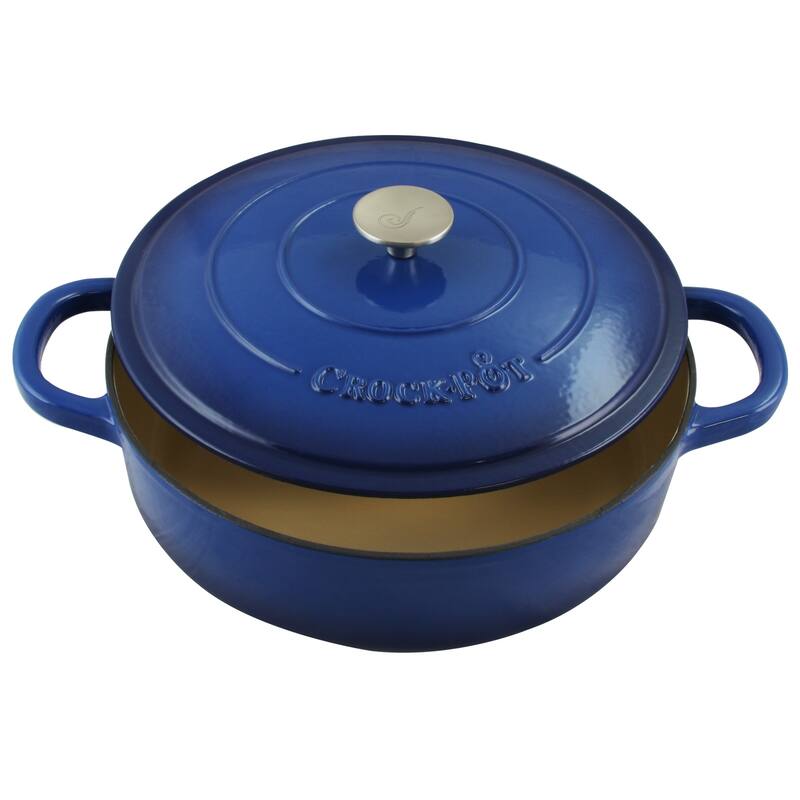 Craftsman 7 Quart Dual Handle Cast Iron Low Round Dutch Oven in Deep Blue