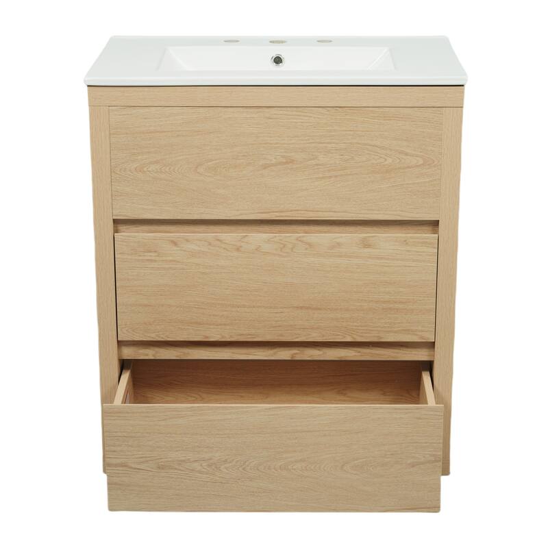 30"/60" Bathroom Vanity Set, Freestanding Bathroom Vanity Cabinet with Ceramic Sink Basin & Drawers