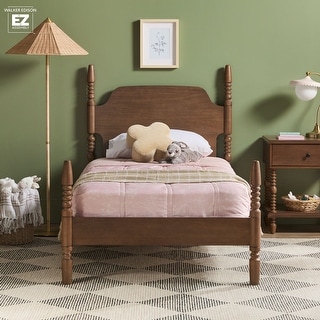 Walker Edison Easy Assembly Solid Wood Twin Bed with Wood-Turning Detail