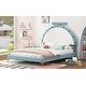 preview thumbnail 11 of 12, Twin/Full Size Upholstered Platform Bed with Alarm Clock Shaped Headboard For Kids