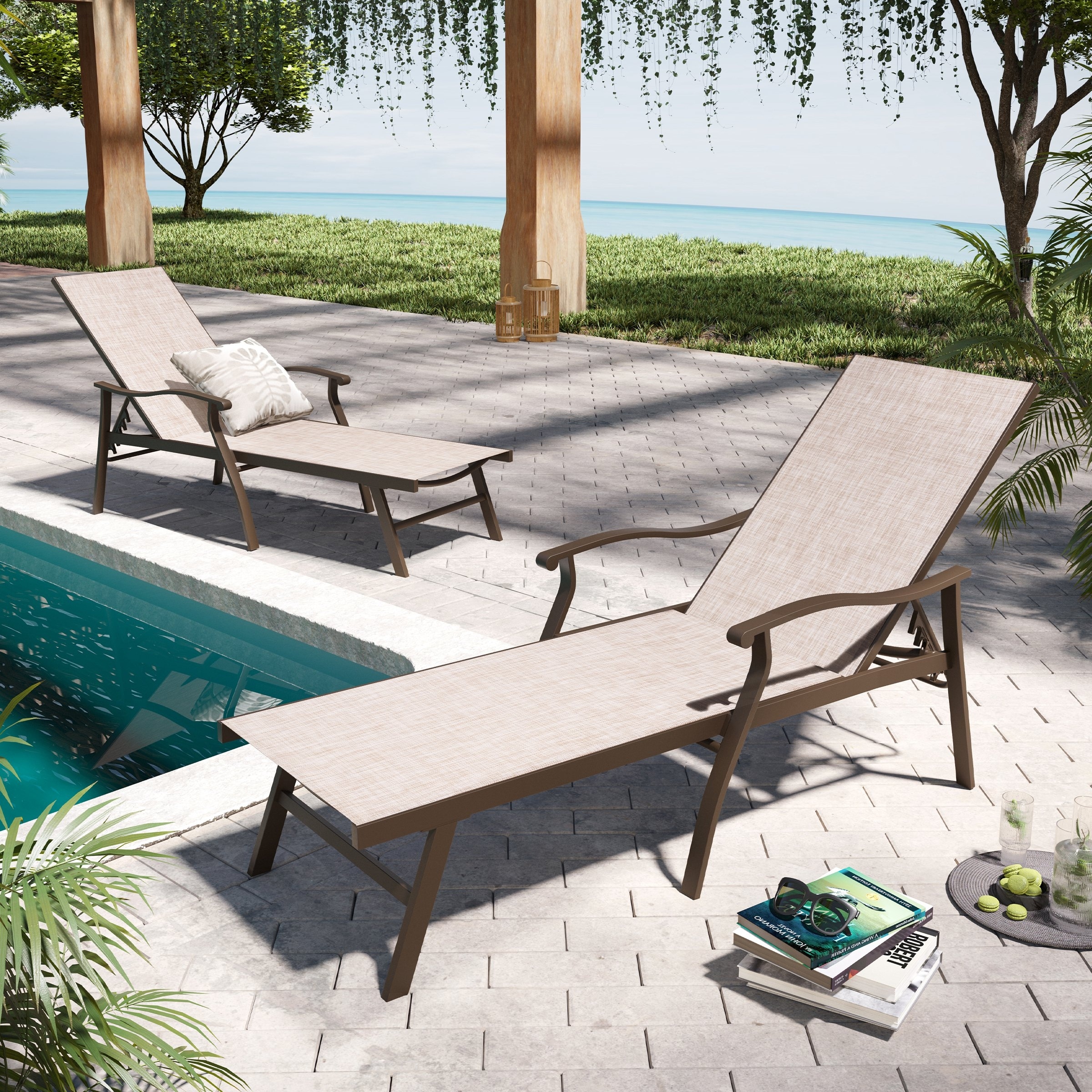 Pellebant 2PCS Patio Aluminum Adjustable Chaise Lounge Chair N A