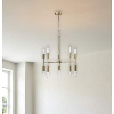 HomeRoots Brass Candle Style Ten Light Metal Dimmable Chandelier - 26' X '26' X '26