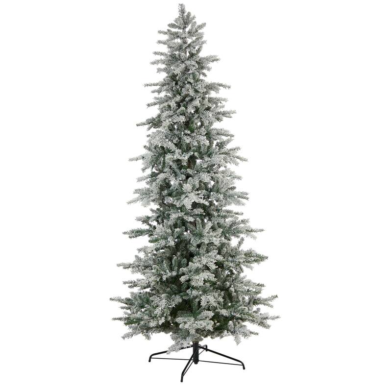 Slim Artificial Christmas Tree with Warm White Lights - 8.5ft Holiday Decor - Green - 102