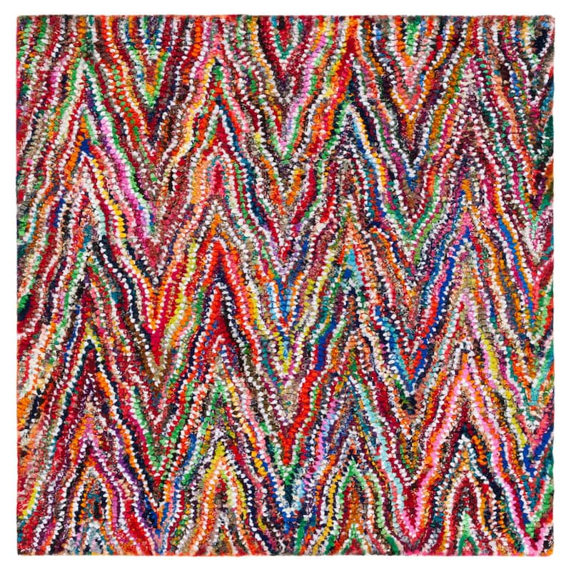 SAFAVIEH Handmade Nantucket Krishna Contemporary Cotton Rug - 8' Square - Multi