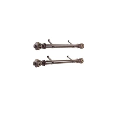 Steel Curtain Rods Set - Asian Style Drapery Rods with Finials - 12-20 Inch Adjustable Rods - M