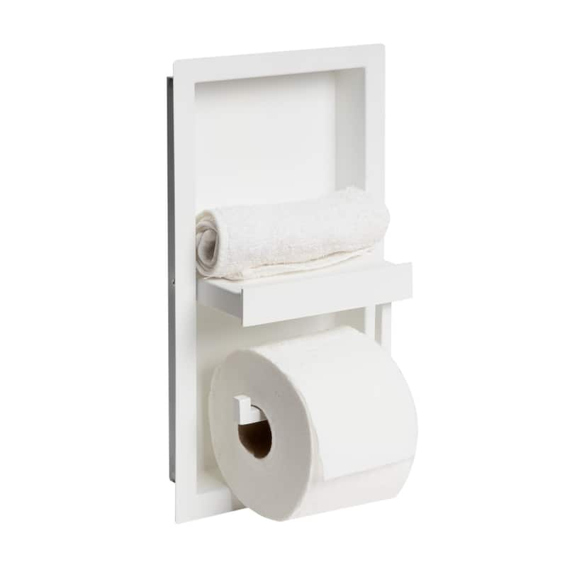 ALFI brand ABTPNC88-W White Matte Stainless Steel Recessed Toilet Paper Holder Niche