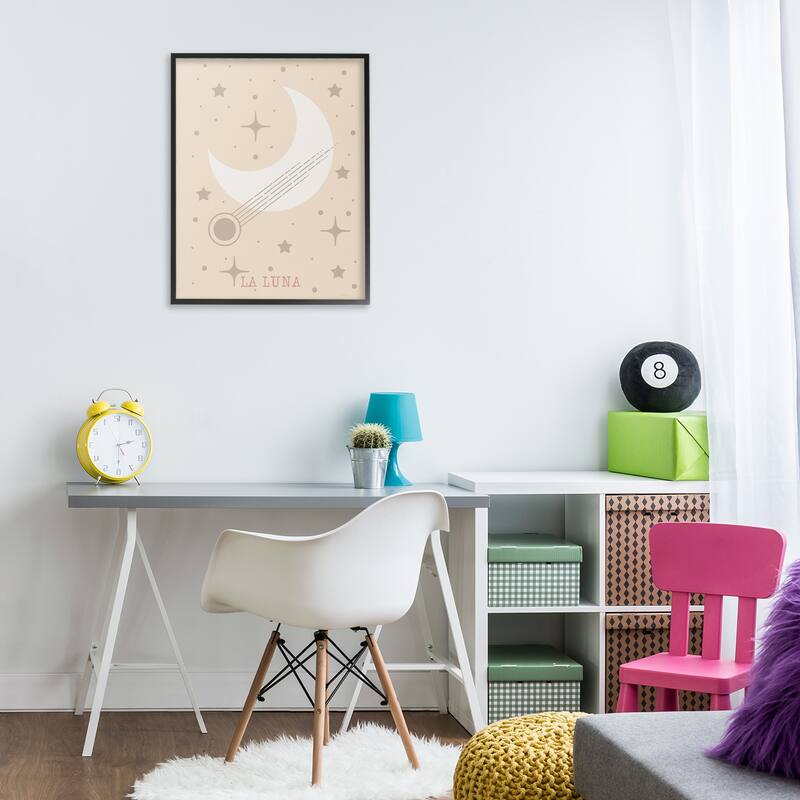 Stupell Minimal Moon with Stars Framed Giclee Art Design By Daniela Santiago