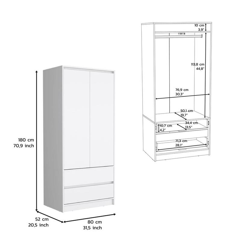 2 Piece Bedroom Set for Bedroom,Apartment, Nightstand + Armoire, White