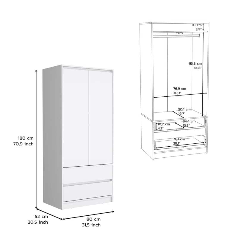 Laurel 2 Piece Bedroom Set,Nightstand + Armoire,White，for Bathroom,Living Room,Bedroom