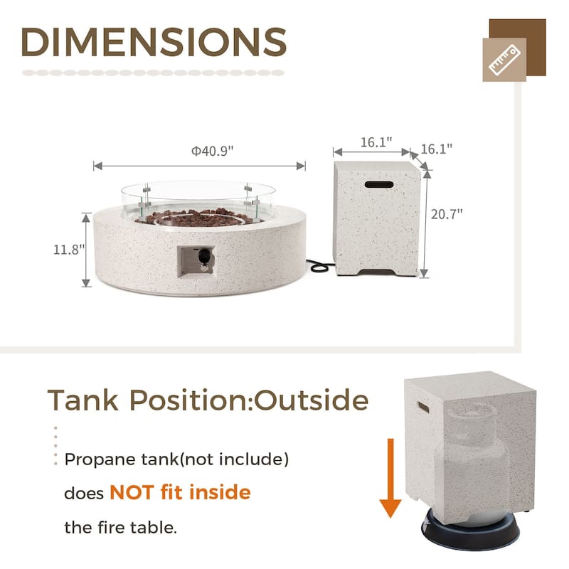 SUNBURY Round Outdoor Propane Fire Pit w Wind Guard and Tank Cover